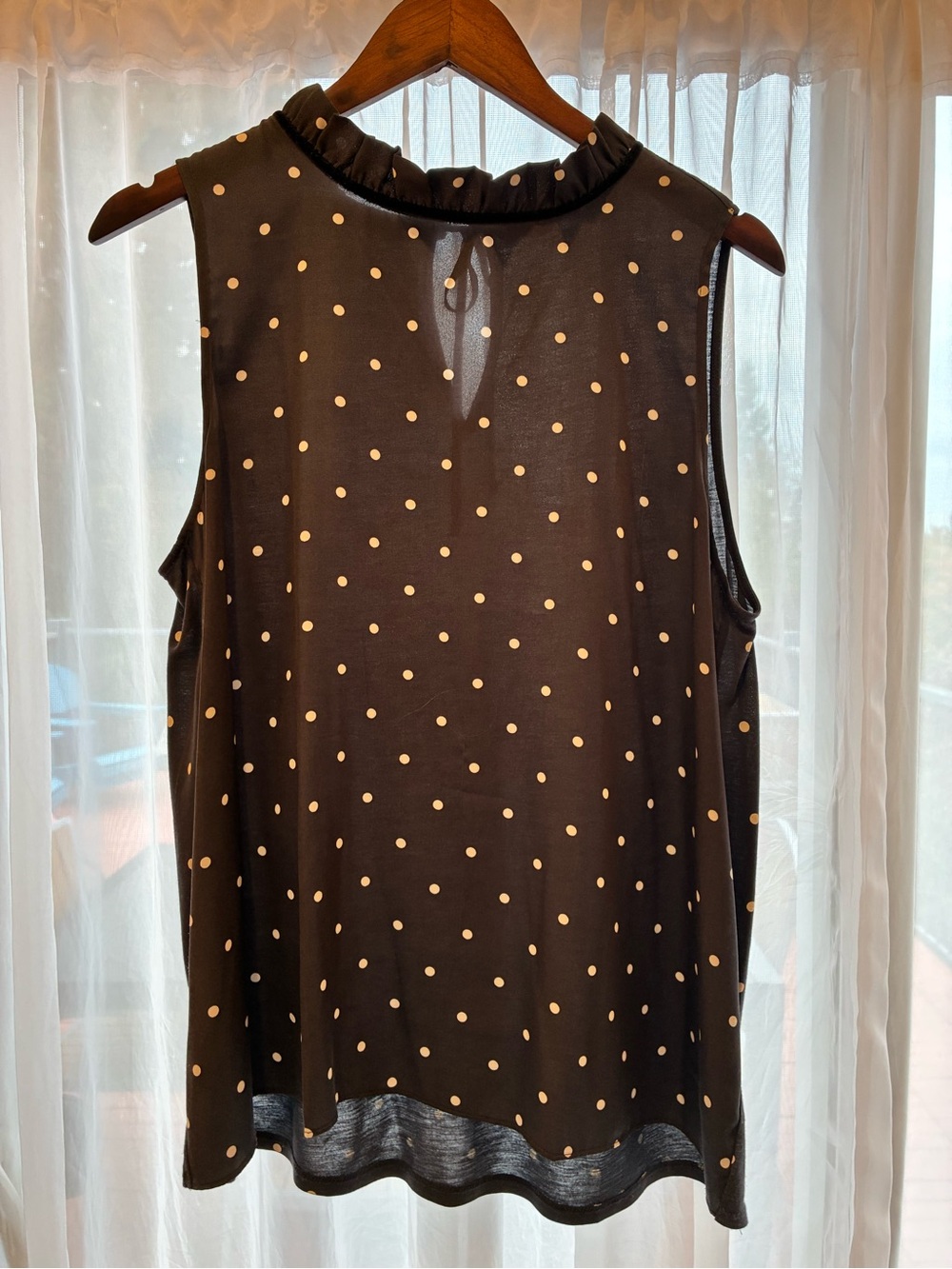 LOFT Inky Blue Sleeveless Polka Dot Ruffle-Trim Camisole